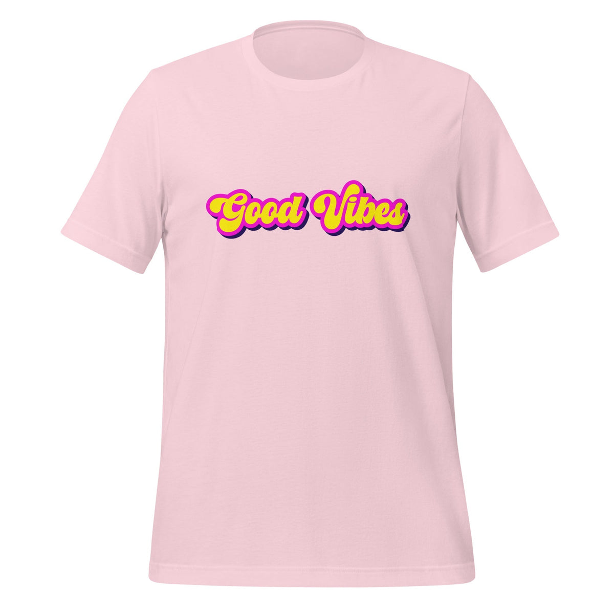 Product mockup photo of the Good Vibes T Shirt (unisex) Soft Pink / M.