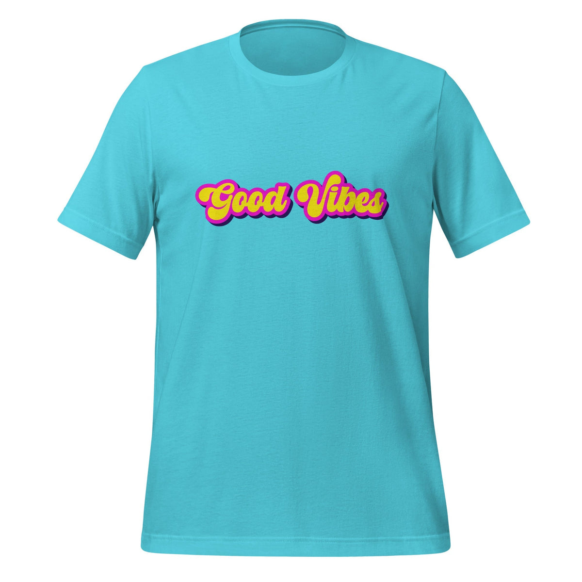 Product mockup photo of the Good Vibes T Shirt (unisex) Turquoise / M.