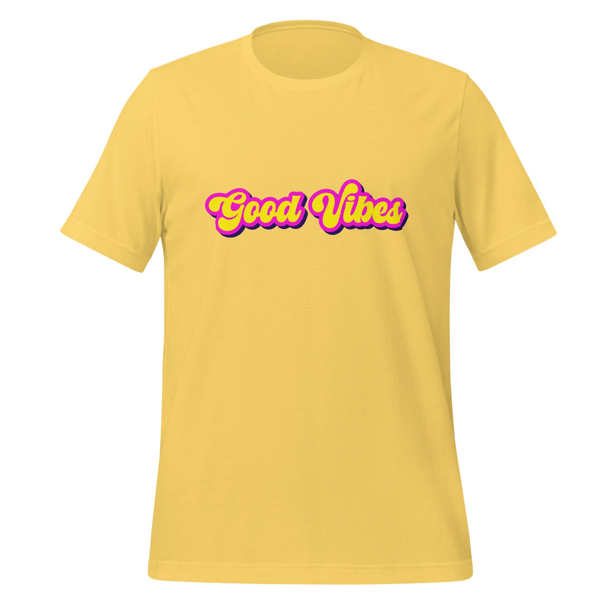 Product mockup photo of the Good Vibes T Shirt (unisex) Yellow / M.