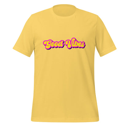 Product mockup photo of the Good Vibes T Shirt (unisex) Yellow / M.