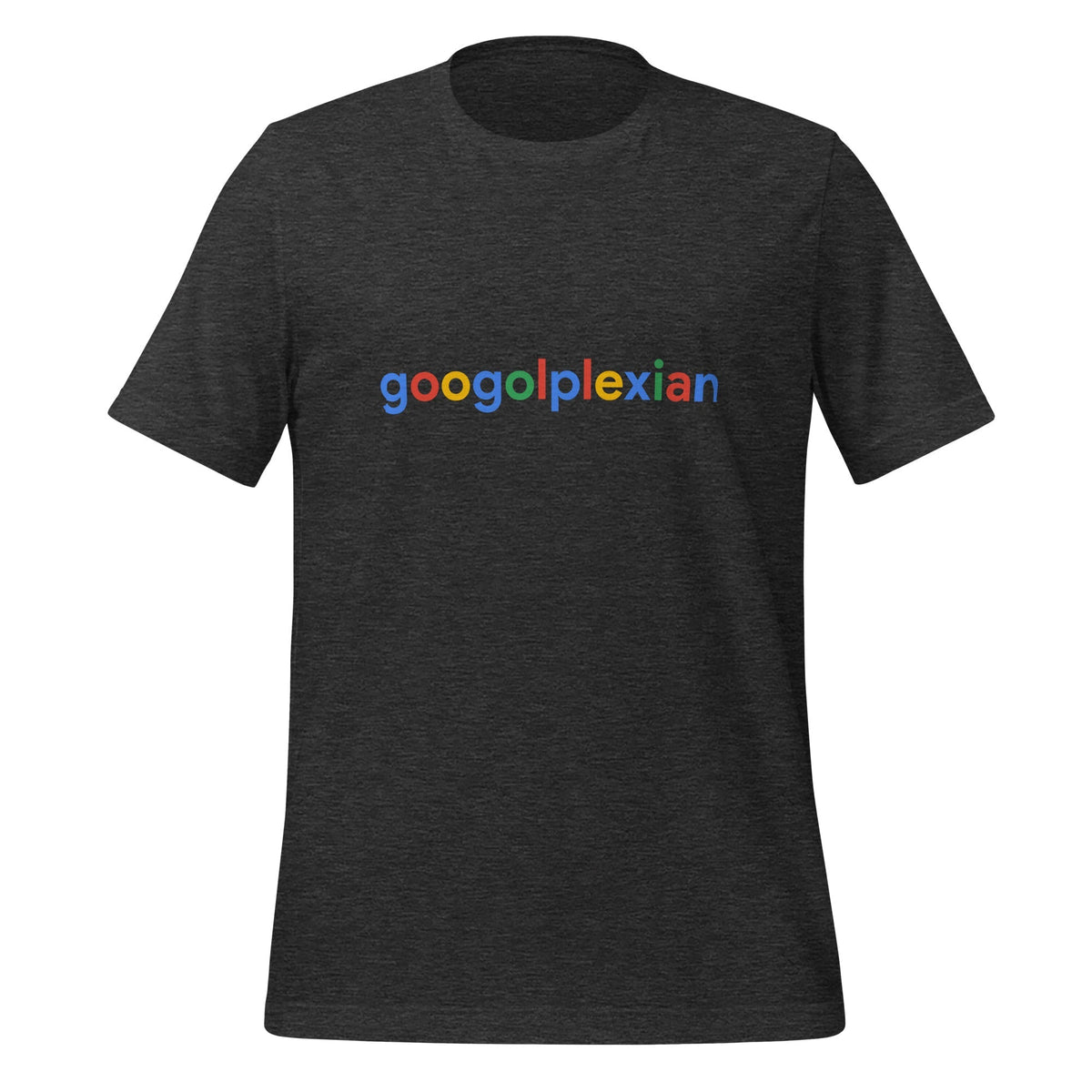 Product mockup photo of the googolplexian T Shirt (unisex) Dark Grey Heather / M.