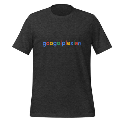 Product mockup photo of the googolplexian T Shirt (unisex) Dark Grey Heather / M.