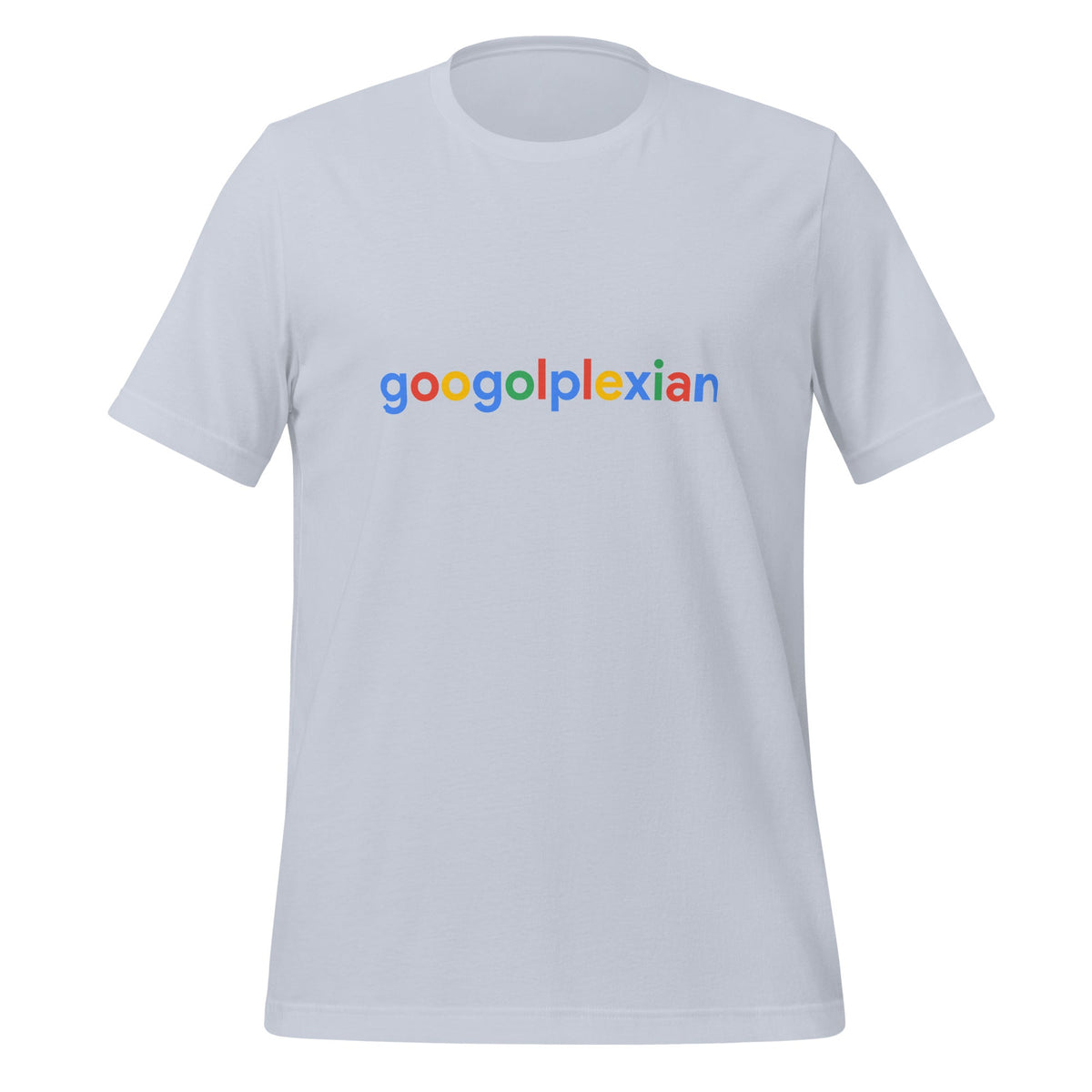 Product mockup photo of the googolplexian T Shirt (unisex) Light Blue / M.