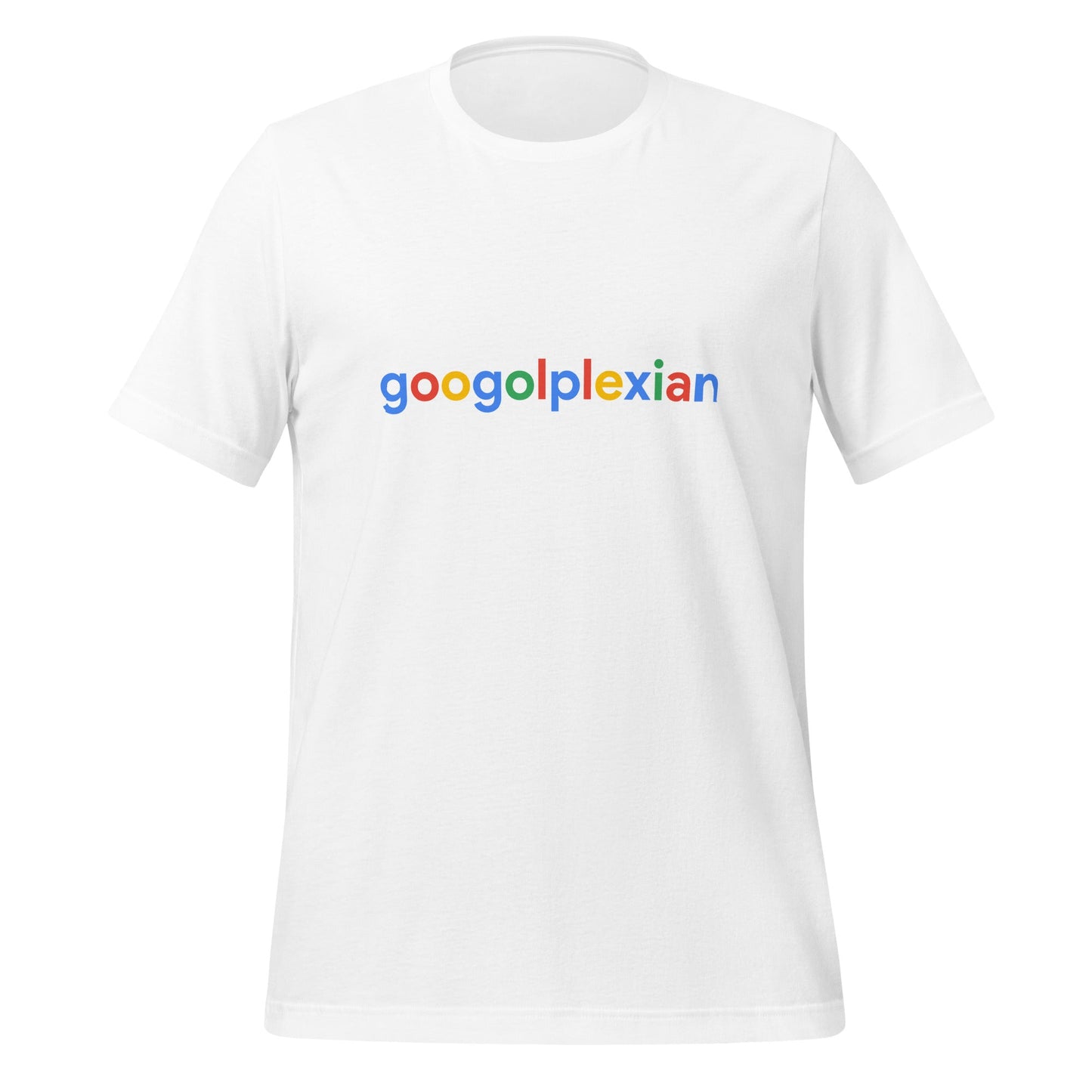 Product mockup photo of the googolplexian T Shirt (unisex) White / M.