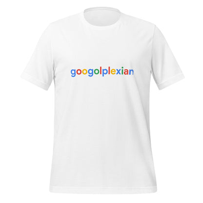 Product mockup photo of the googolplexian T Shirt (unisex) White / M.