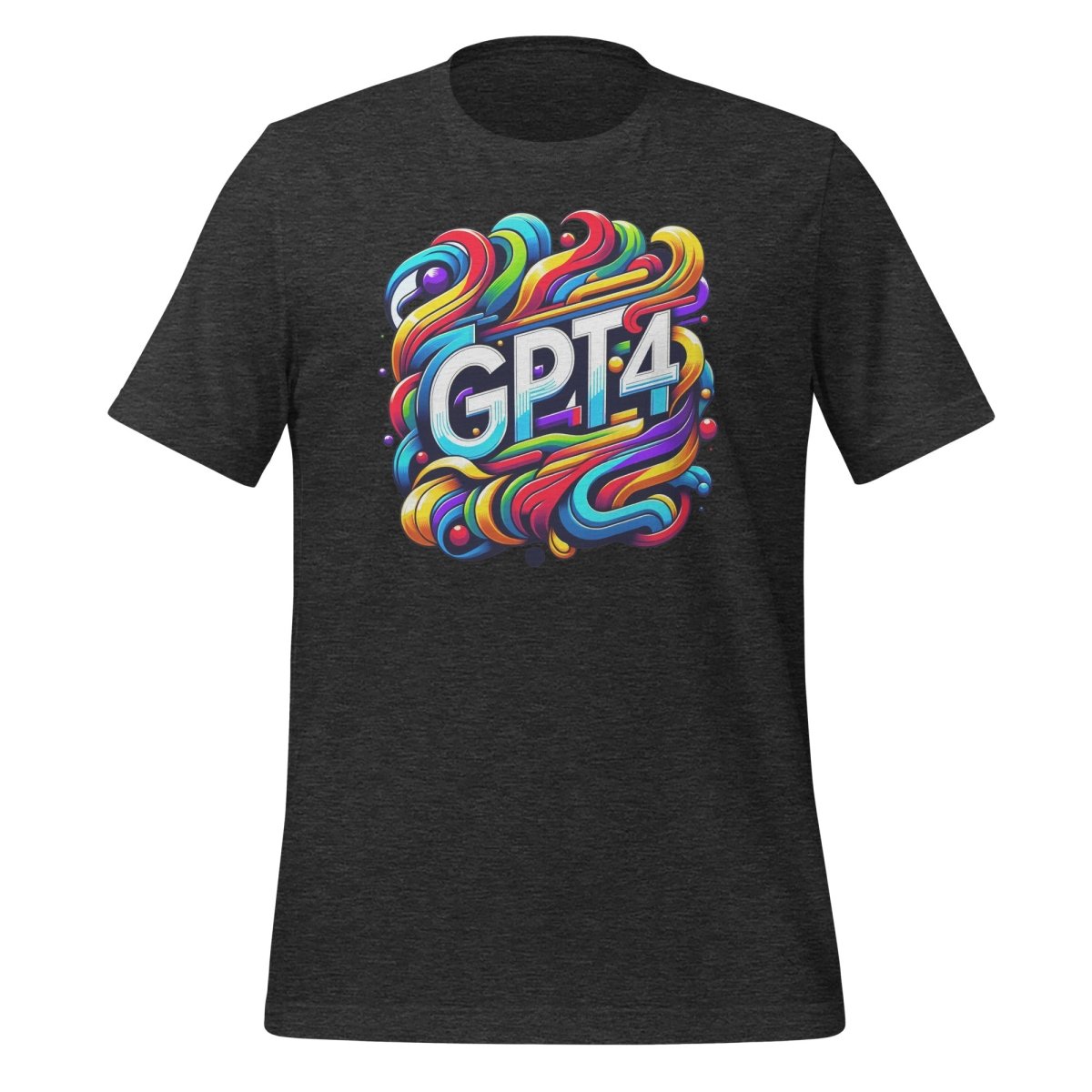 Product mockup photo of the GPT 4 DALL E Design T Shirt (unisex) Dark Grey Heather / M.