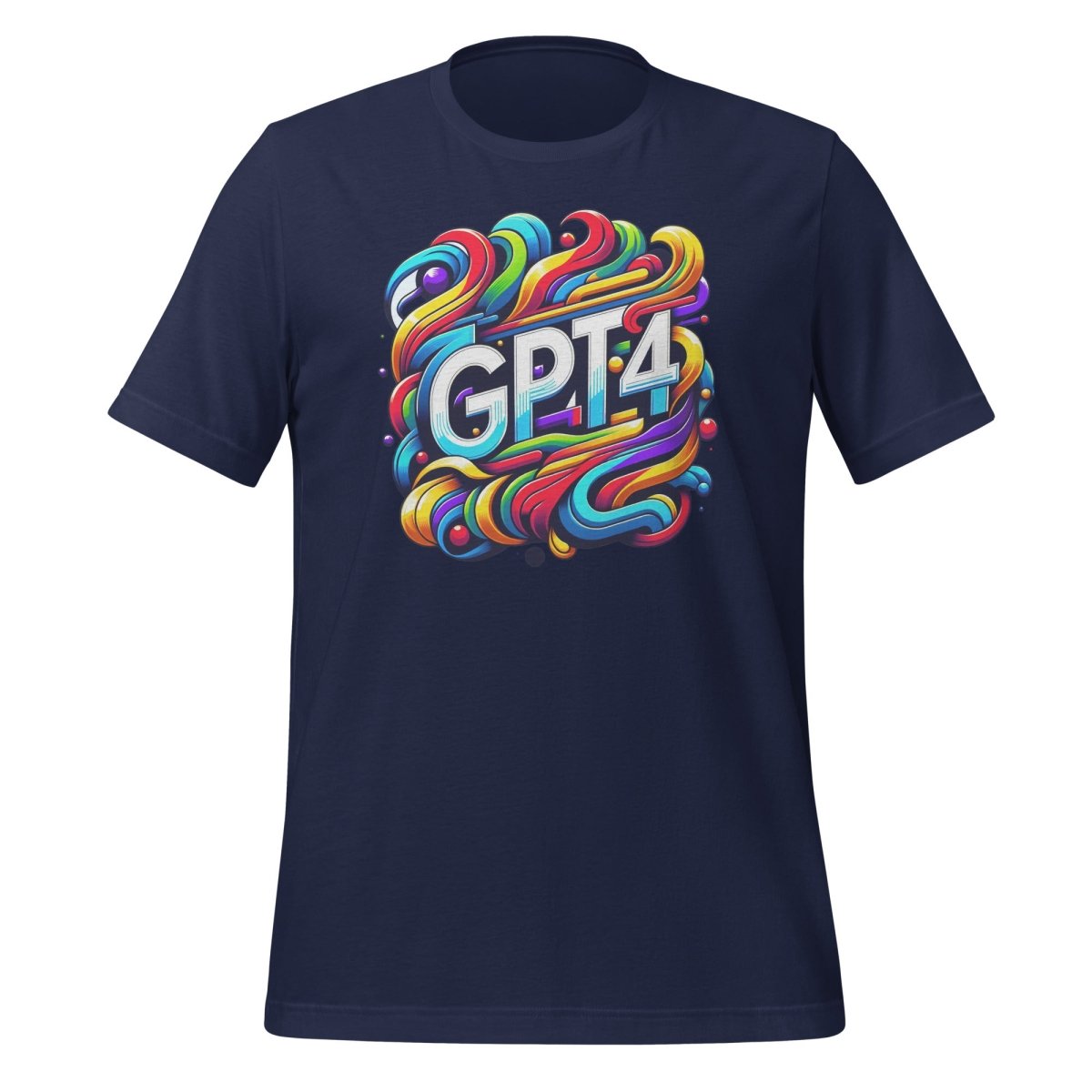 Product mockup photo of the GPT 4 DALL E Design T Shirt (unisex) Navy / M.