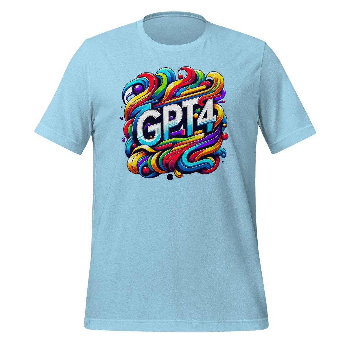 Product mockup photo of the GPT 4 DALL E Design T Shirt (unisex) Ocean Blue / M.