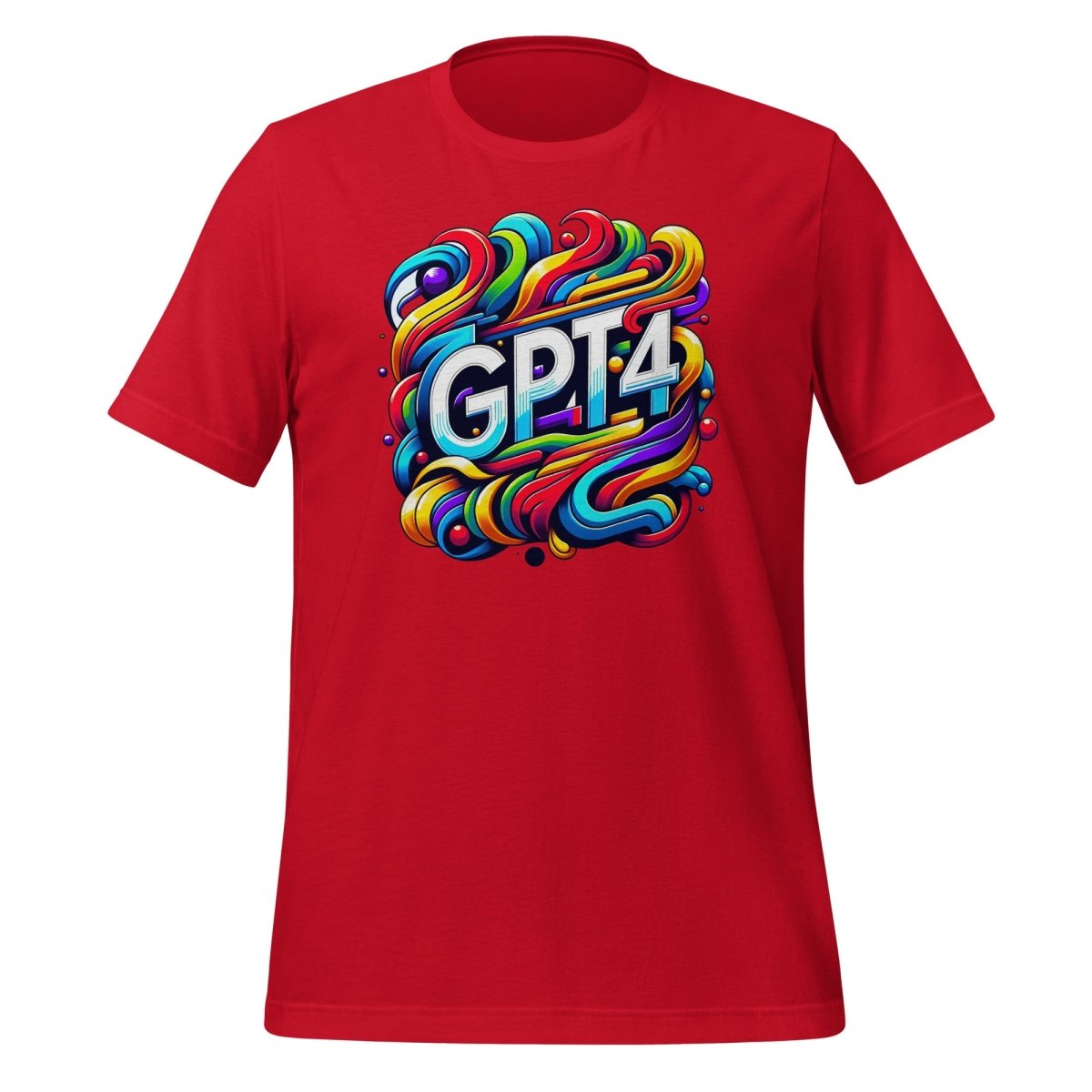 Product mockup photo of the GPT 4 DALL E Design T Shirt (unisex) Red / M.