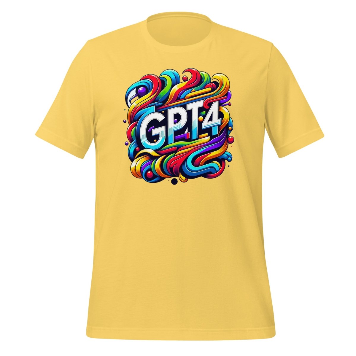 Product mockup photo of the GPT 4 DALL E Design T Shirt (unisex) Yellow / M.