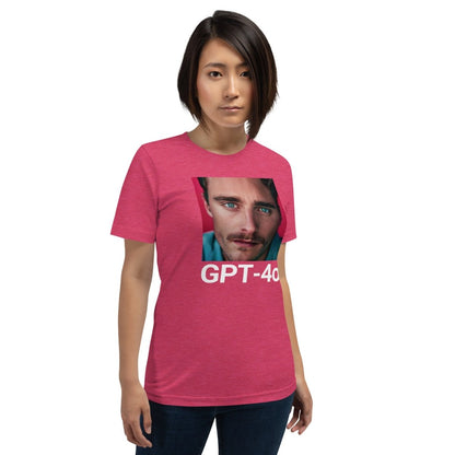 Product mockup photo of the GPT 4o is Her T Shirt (unisex).