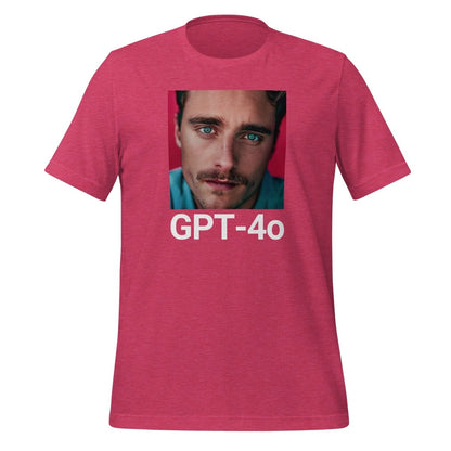Product mockup photo of the GPT 4o is Her T Shirt (unisex) Heather Raspberry / M.