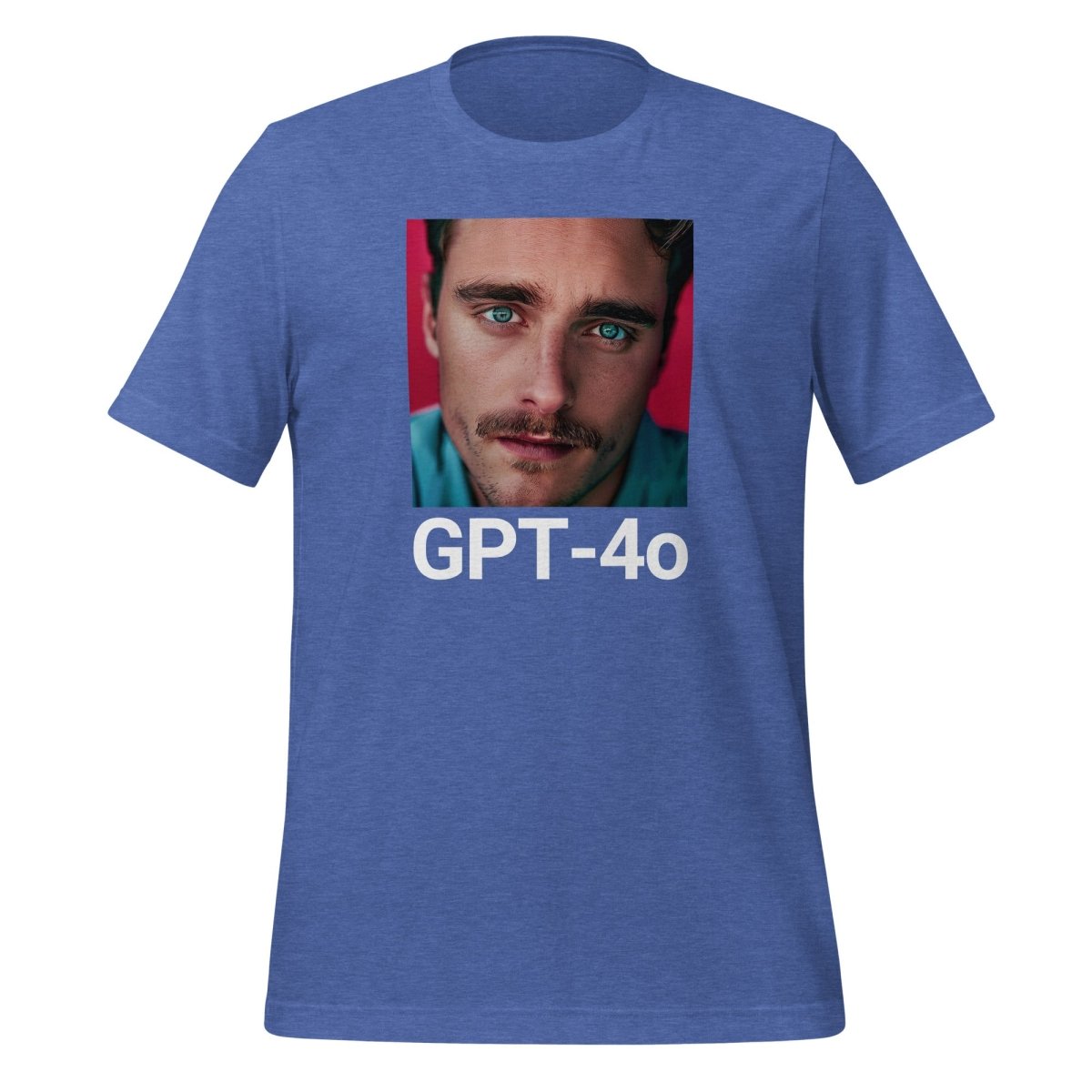 Product mockup photo of the GPT 4o is Her T Shirt (unisex) Heather True Royal / M.