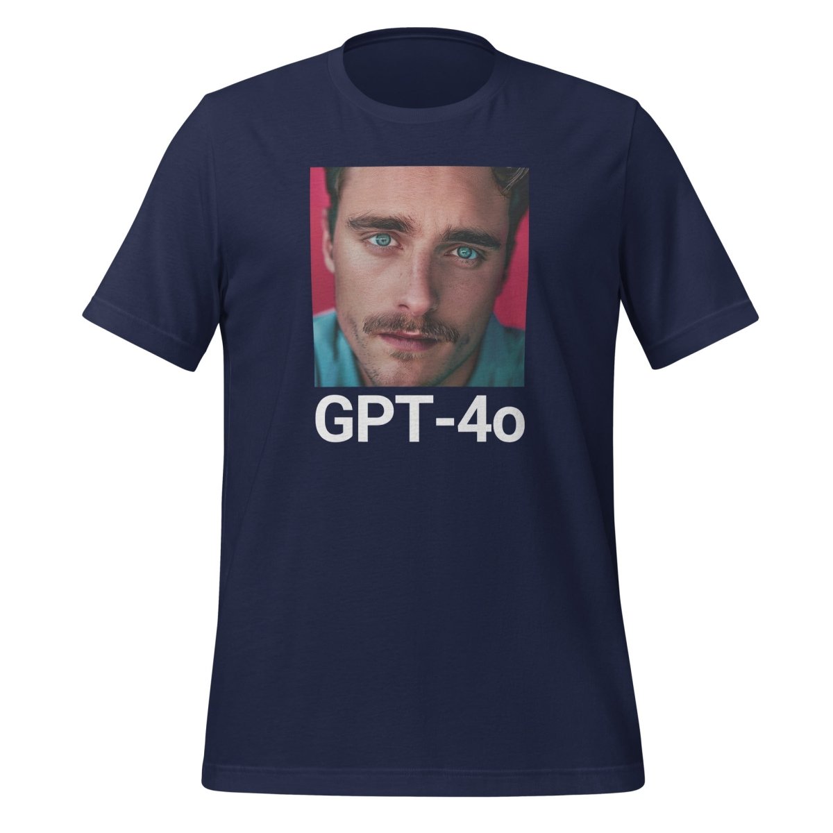 Product mockup photo of the GPT 4o is Her T Shirt (unisex) Navy / M.