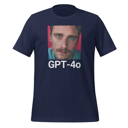 Product mockup photo of the GPT 4o is Her T Shirt (unisex) Navy / M.