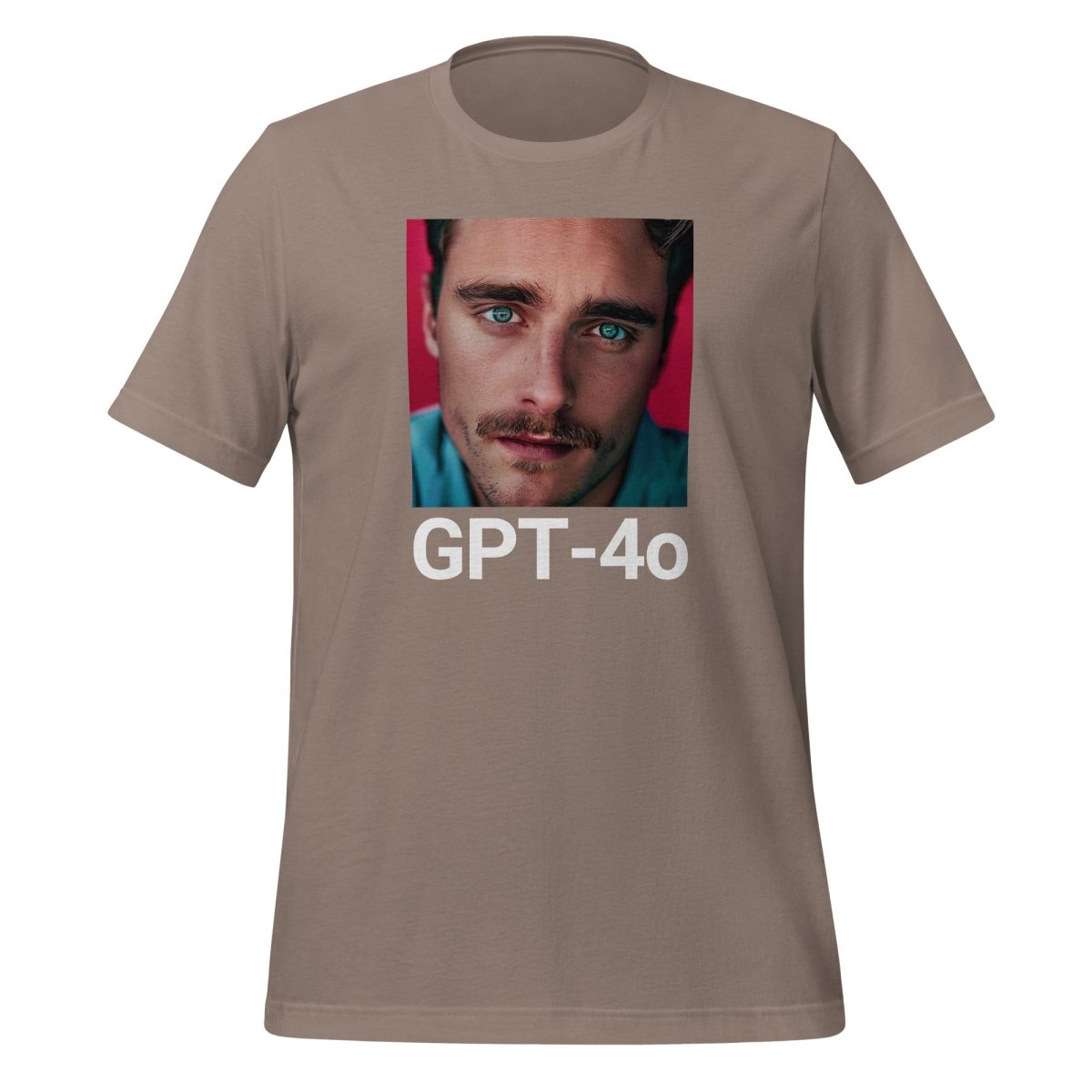 Product mockup photo of the GPT 4o is Her T Shirt (unisex) Pebble / M.