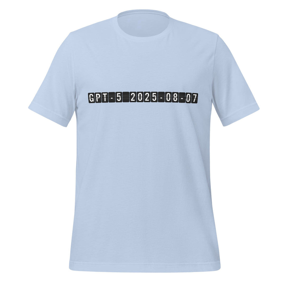 Product mockup photo of the GPT 5 Arrival T Shirt (unisex) Baby Blue / M.