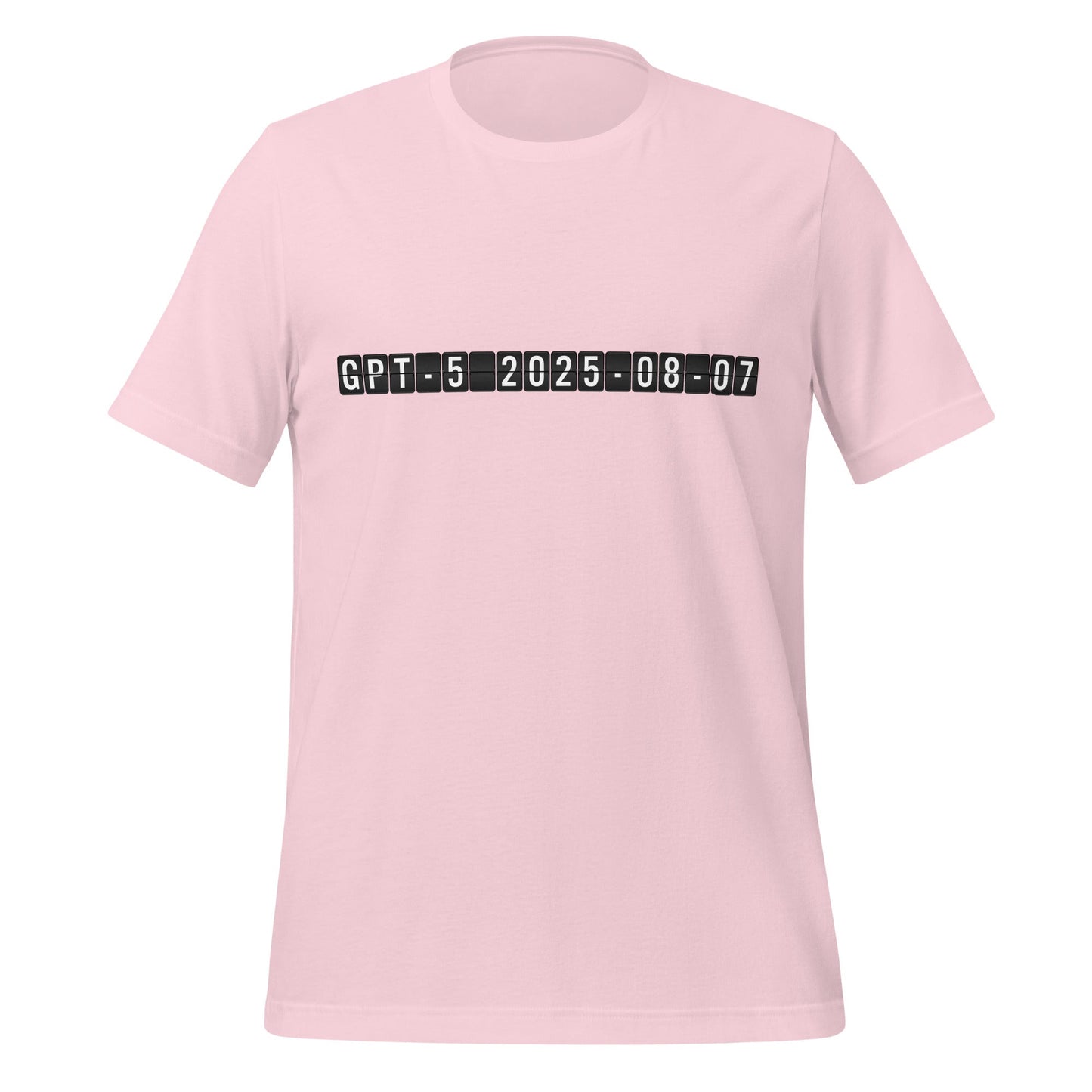 Product mockup photo of the GPT 5 Arrival T Shirt (unisex) Soft Pink / M.
