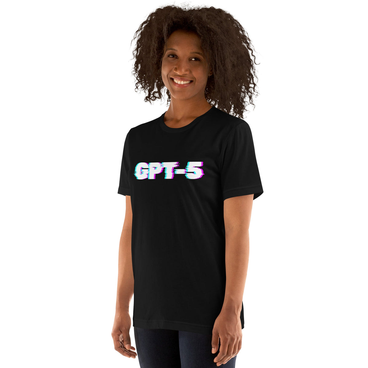Product mockup photo of the GPT 5 Glitch T Shirt (unisex).