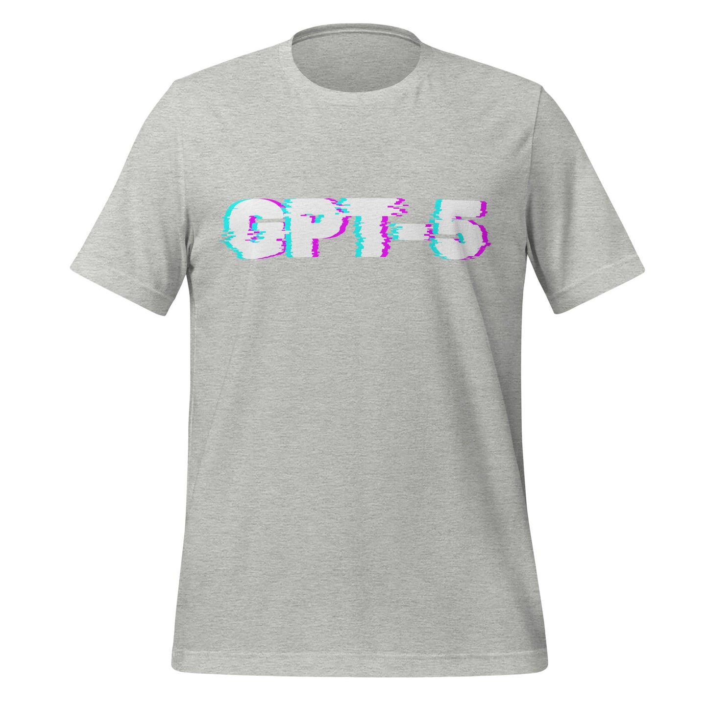 Product mockup photo of the GPT 5 Glitch T Shirt (unisex) Athletic Heather / M.