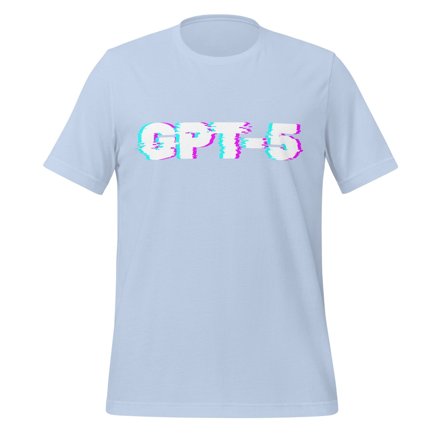 Product mockup photo of the GPT 5 Glitch T Shirt (unisex) Baby Blue / M.