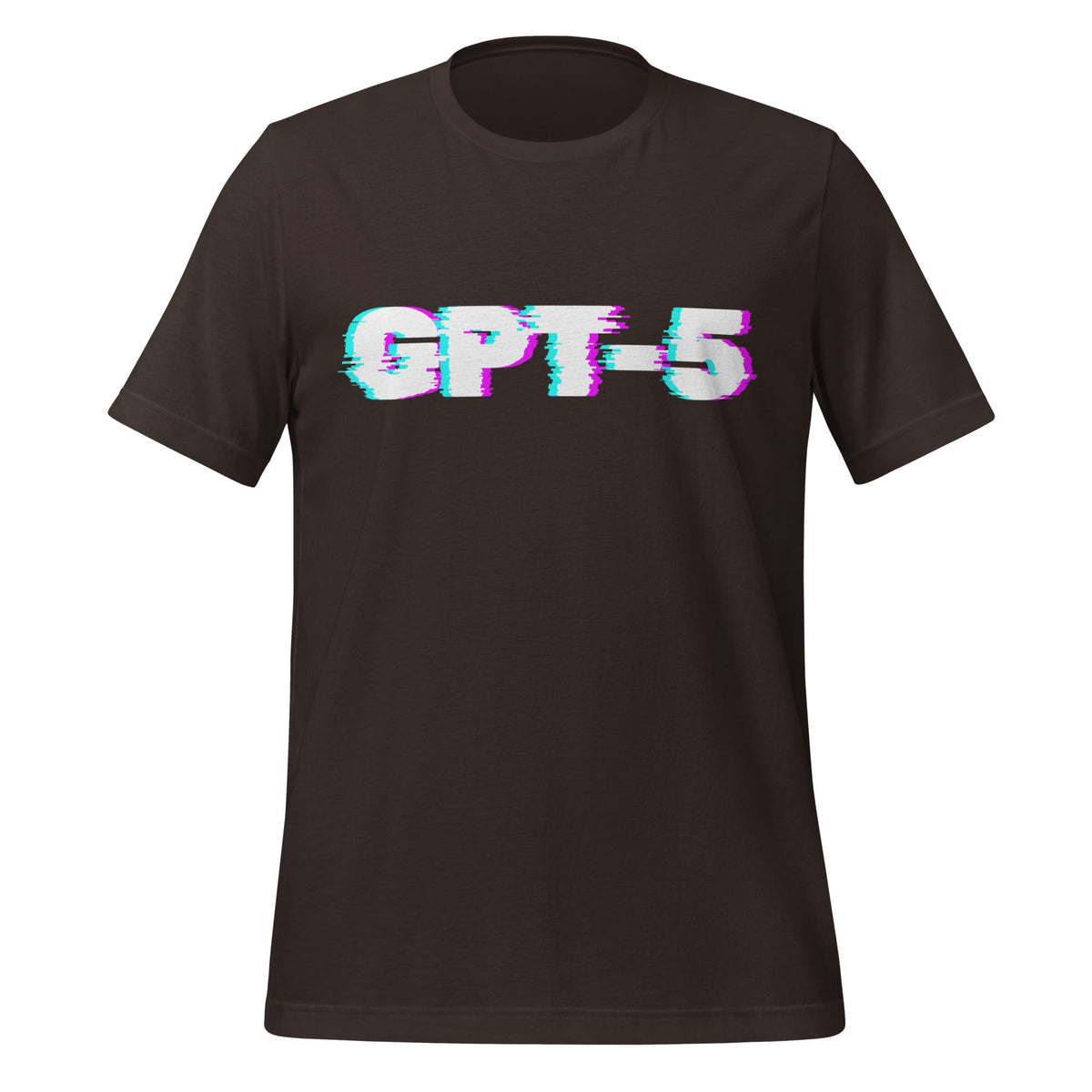 Product mockup photo of the GPT 5 Glitch T Shirt (unisex) Brown / M.