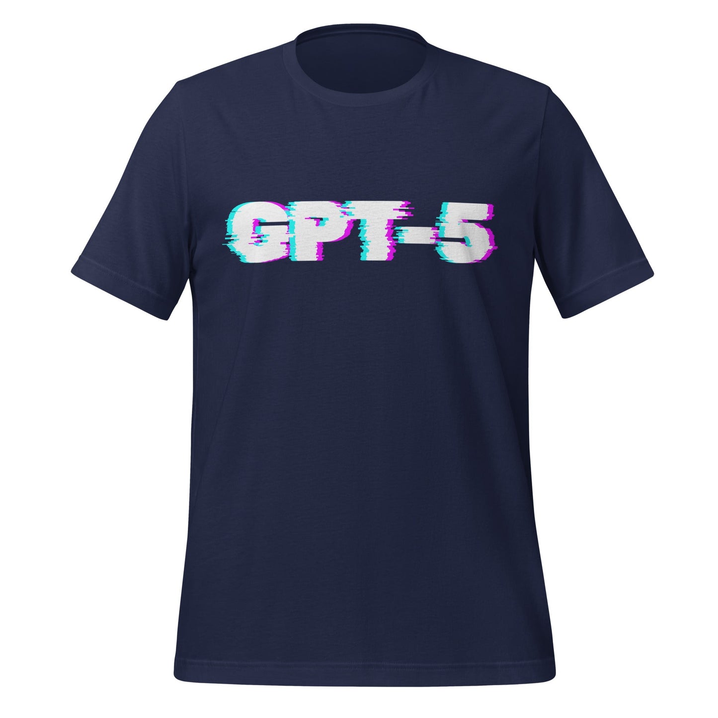 Product mockup photo of the GPT 5 Glitch T Shirt (unisex) Navy / M.