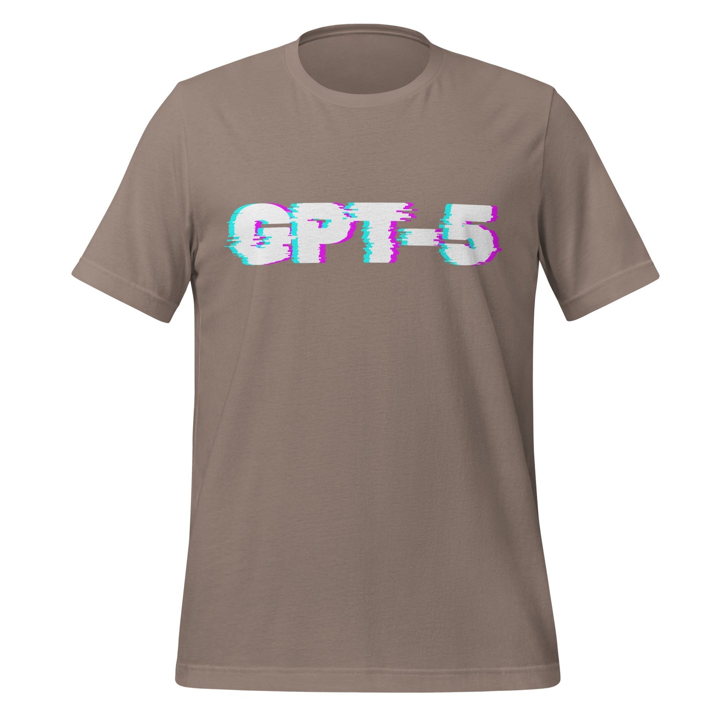 Product mockup photo of the GPT 5 Glitch T Shirt (unisex) Pebble / M.