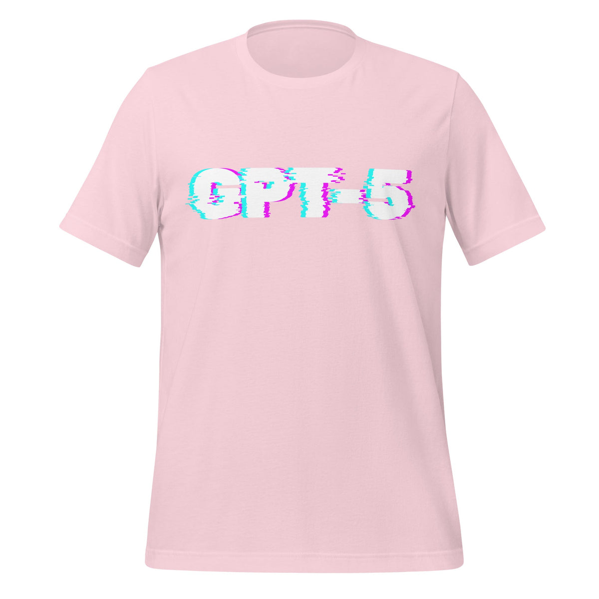 Product mockup photo of the GPT 5 Glitch T Shirt (unisex) Soft Pink / M.
