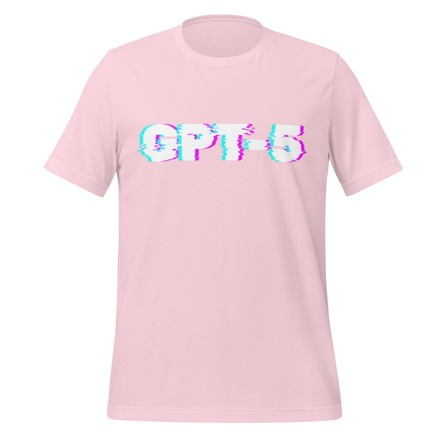 Product mockup photo of the GPT 5 Glitch T Shirt (unisex) Soft Pink / M.