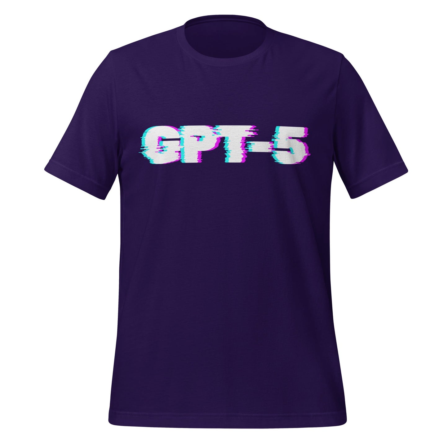 Product mockup photo of the GPT 5 Glitch T Shirt (unisex) Team Purple / M.