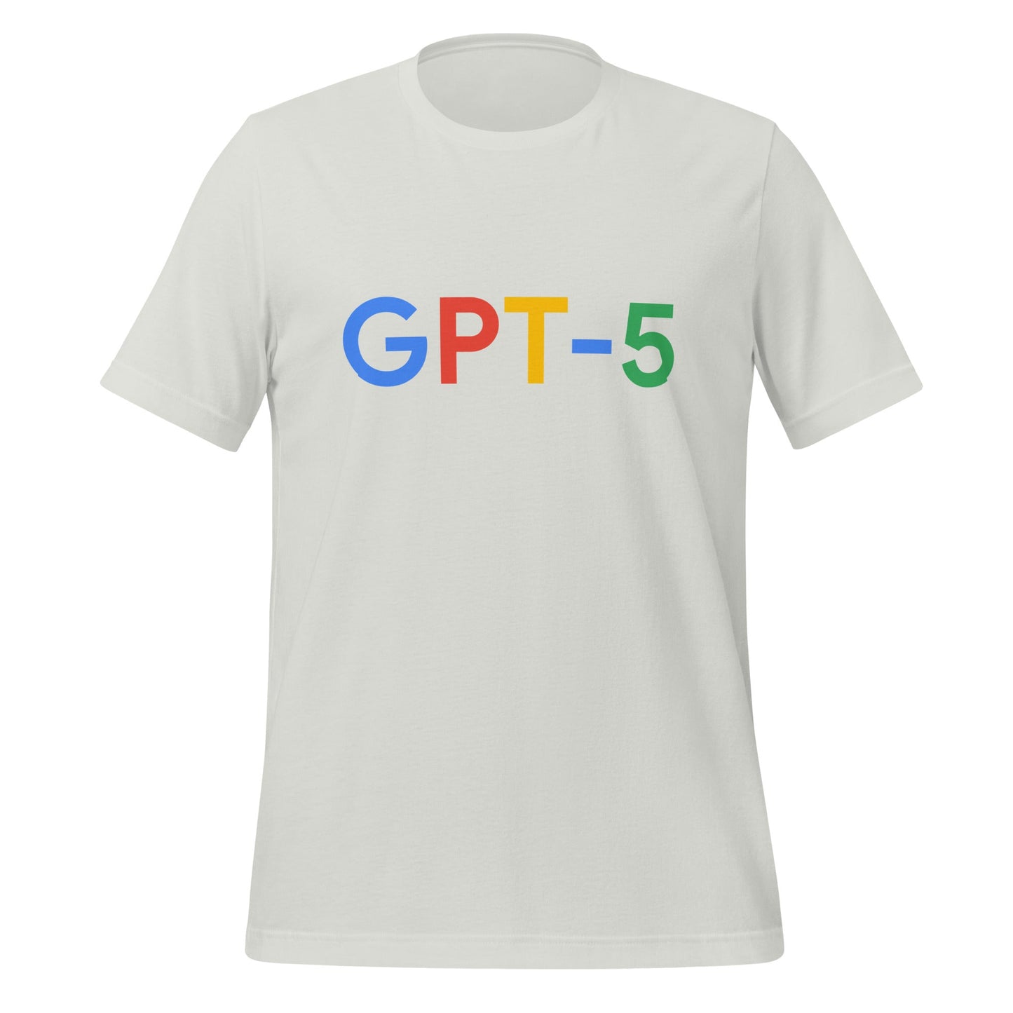 Product mockup photo of the GPT 5 Search Logo T Shirt (unisex) Silver / M.