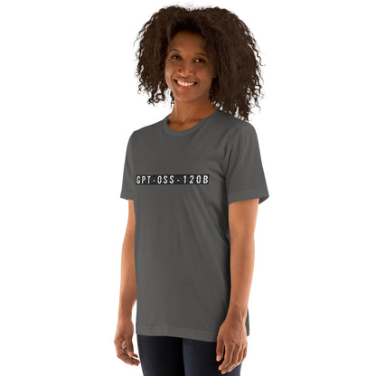 Product mockup photo of the gpt oss 120b Arrival T Shirt (unisex).