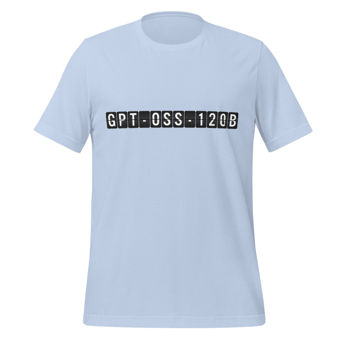 Product mockup photo of the gpt oss 120b Arrival T Shirt (unisex) Baby Blue / M.