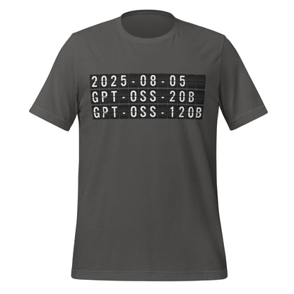 Product mockup photo of the gpt oss Arrival T Shirt (unisex) Asphalt / M.