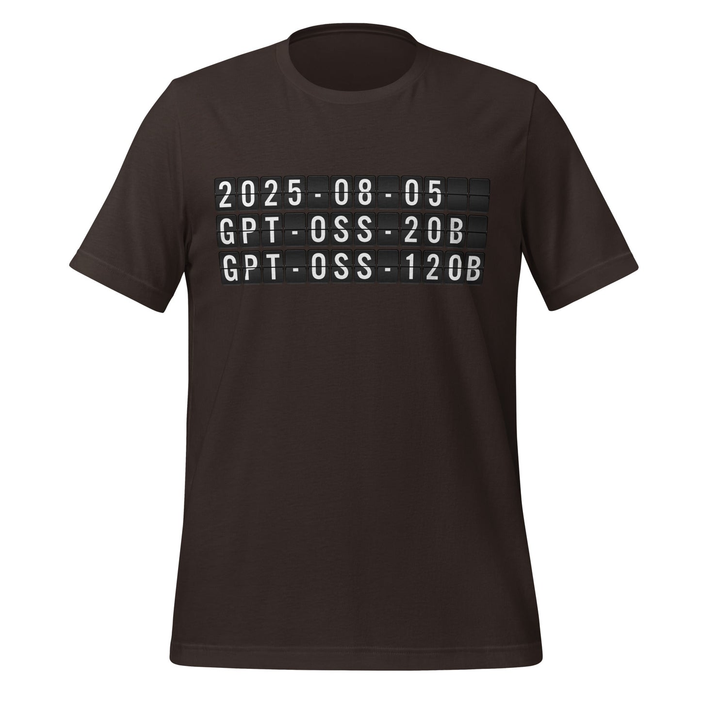 Product mockup photo of the gpt oss Arrival T Shirt (unisex) Brown / M.