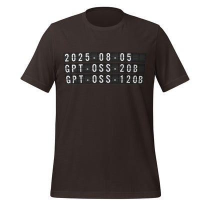 Product mockup photo of the gpt oss Arrival T Shirt (unisex) Brown / M.