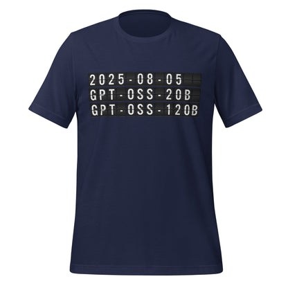 Product mockup photo of the gpt oss Arrival T Shirt (unisex) Navy / M.