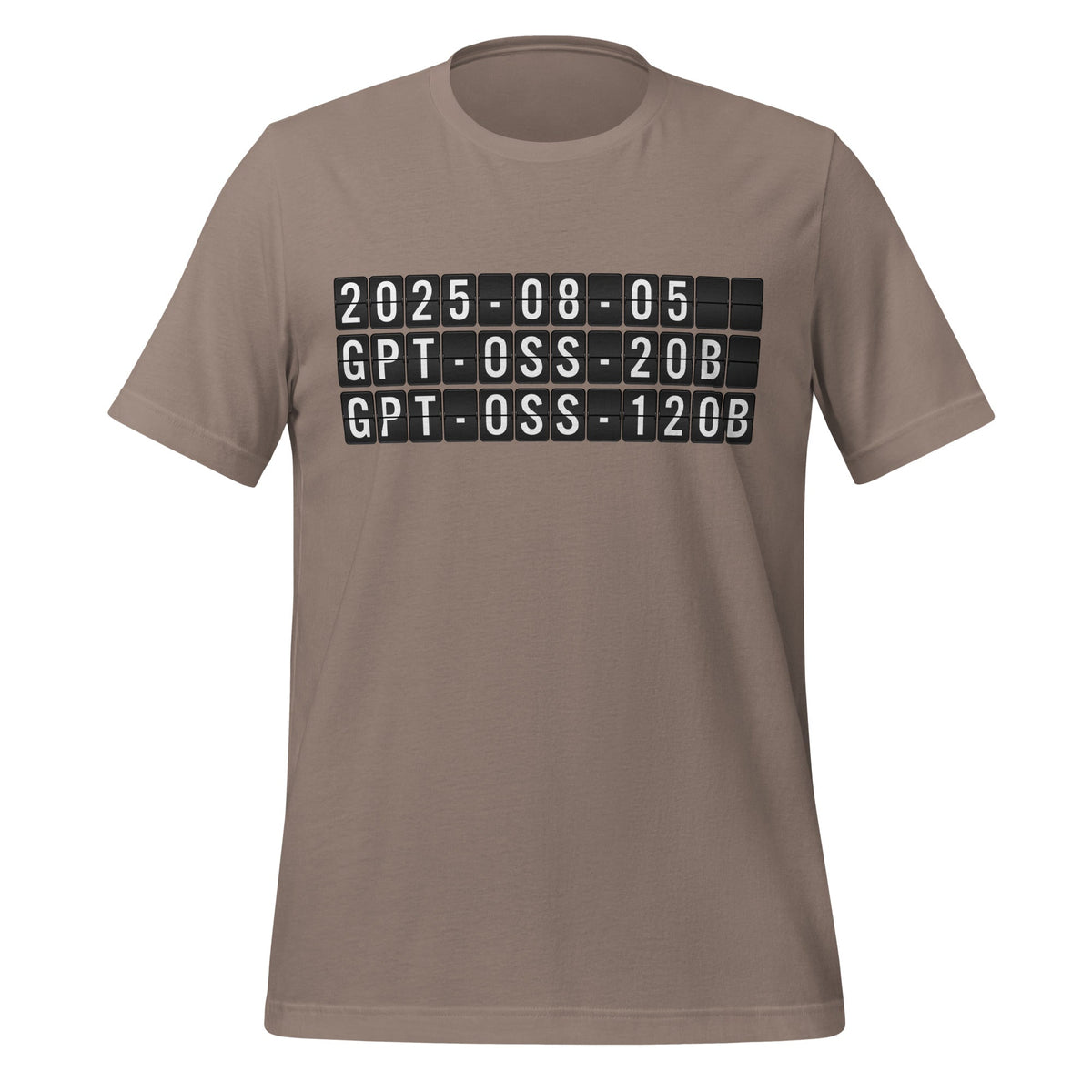 Product mockup photo of the gpt oss Arrival T Shirt (unisex) Pebble / M.