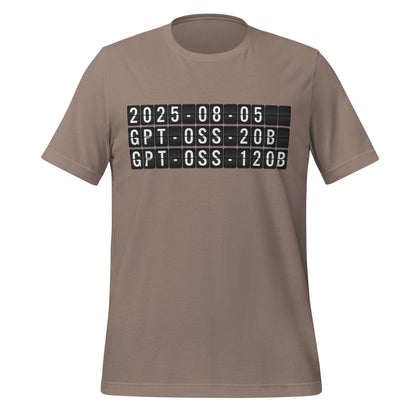 Product mockup photo of the gpt oss Arrival T Shirt (unisex) Pebble / M.