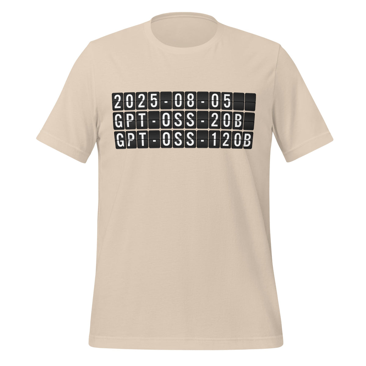 Product mockup photo of the gpt oss Arrival T Shirt (unisex) Soft Cream / M.