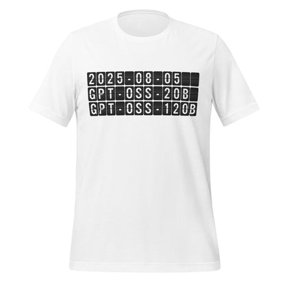 Product mockup photo of the gpt oss Arrival T Shirt (unisex) White / M.