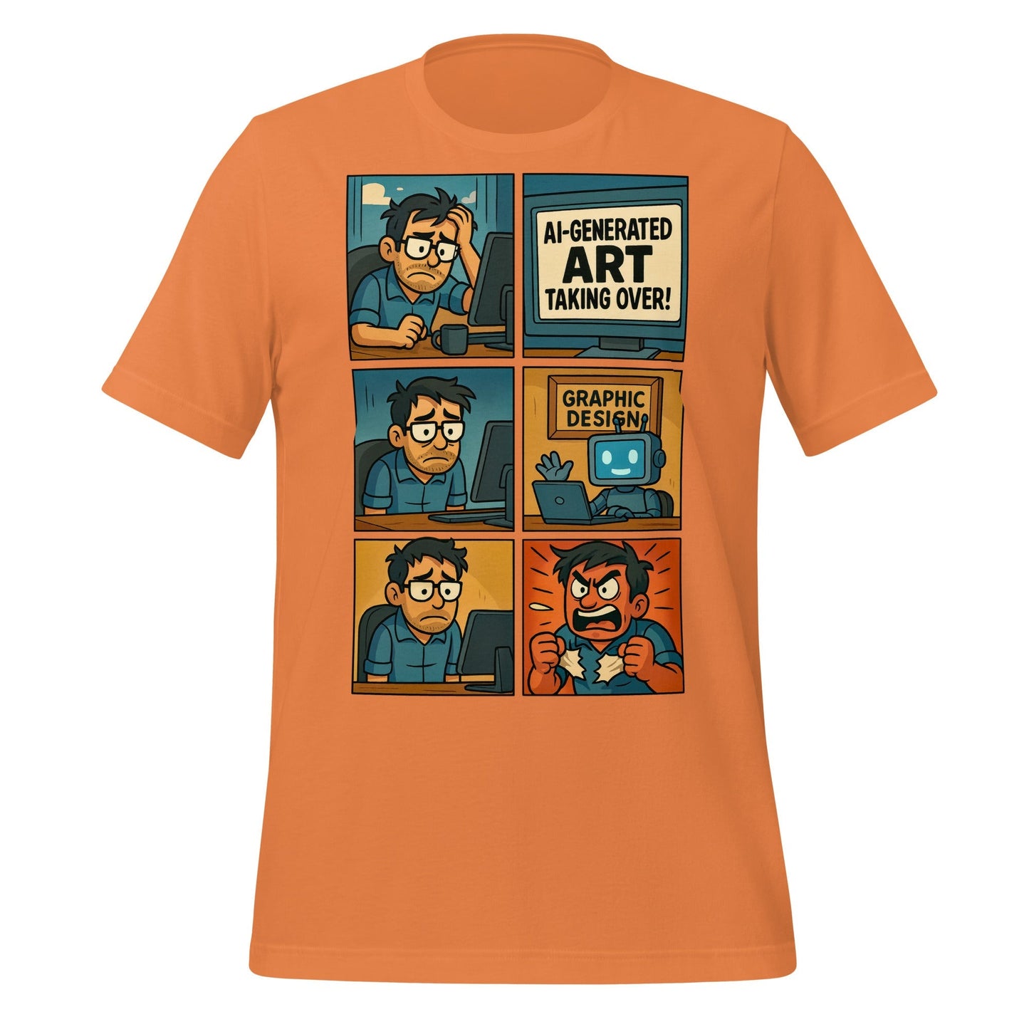 Product mockup photo of the Graphic Design Job T Shirt 3 (unisex) Burnt Orange / M.