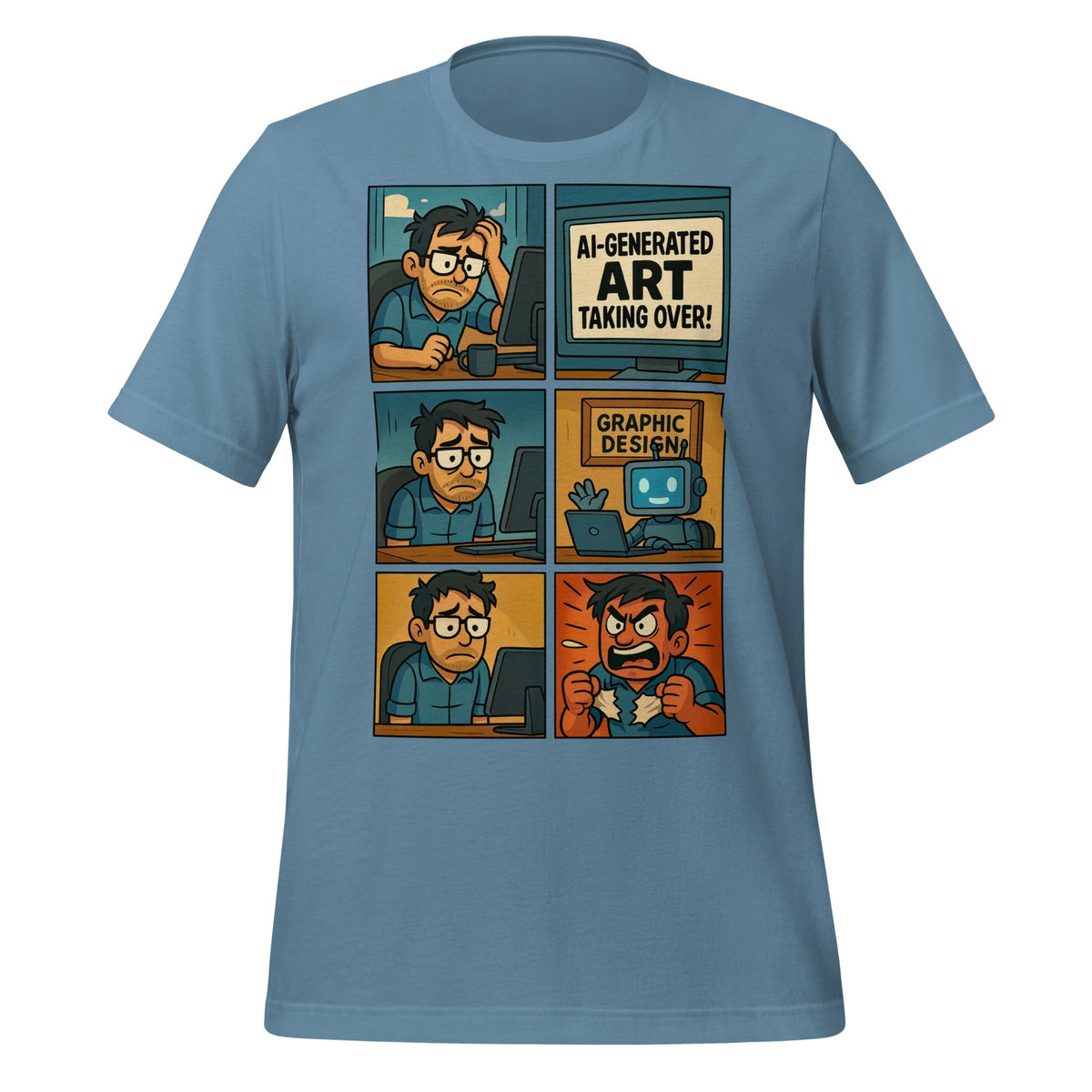 Product mockup photo of the Graphic Design Job T Shirt 3 (unisex) Steel Blue / M.