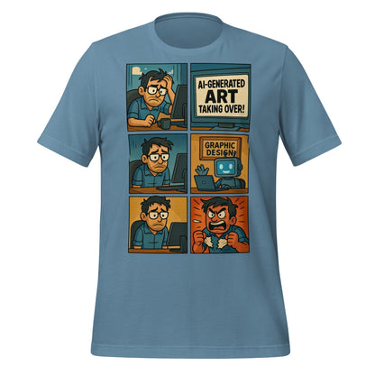 Product mockup photo of the Graphic Design Job T Shirt 3 (unisex) Steel Blue / M.