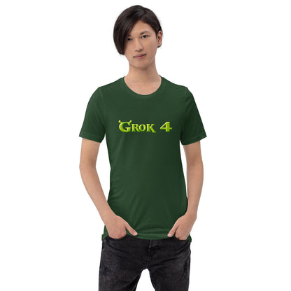 Product mockup photo of the Grok 4 Ogre T Shirt (unisex).