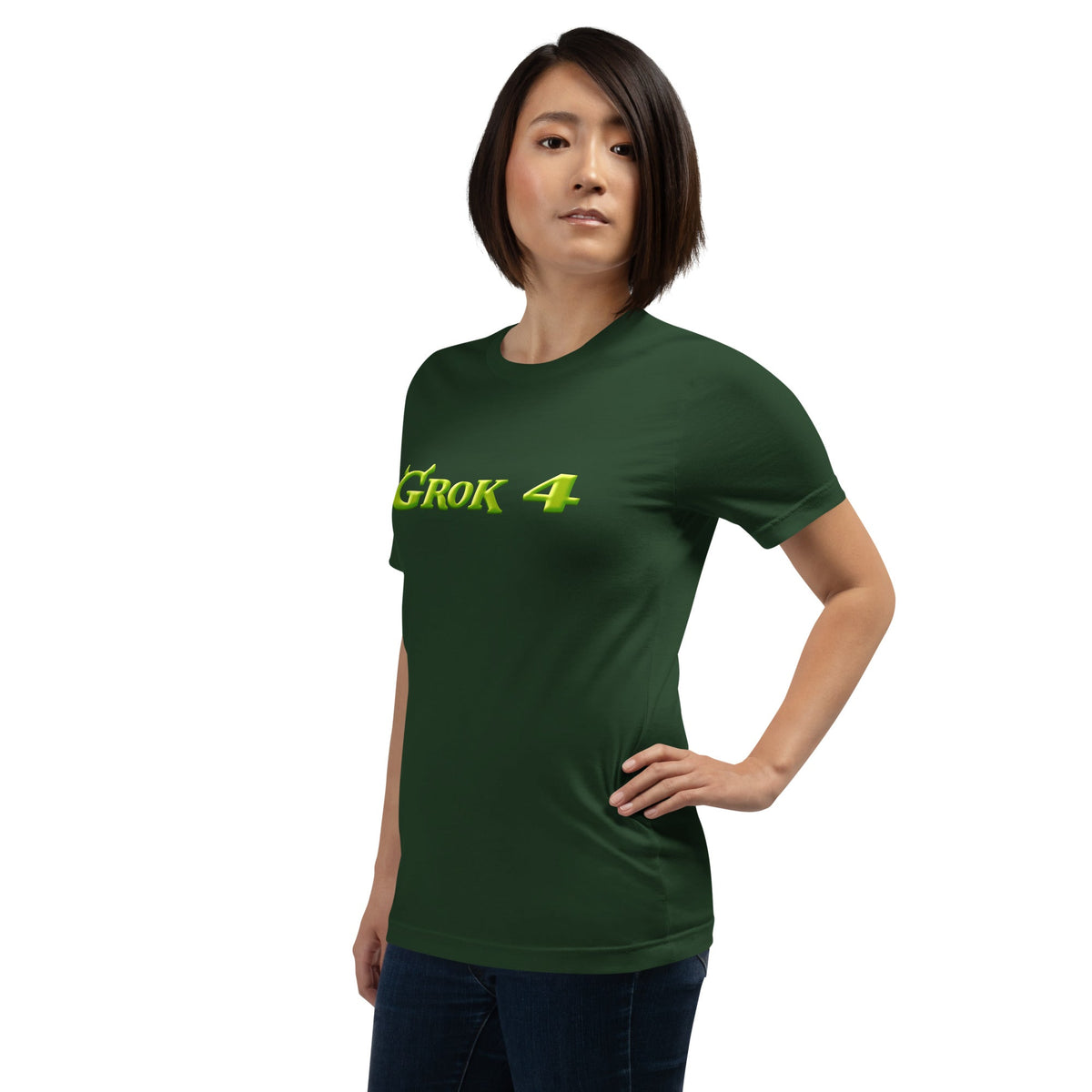 Product mockup photo of the Grok 4 Ogre T Shirt (unisex).