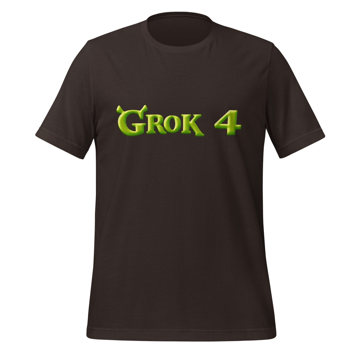Product mockup photo of the Grok 4 Ogre T Shirt (unisex) Brown / M.
