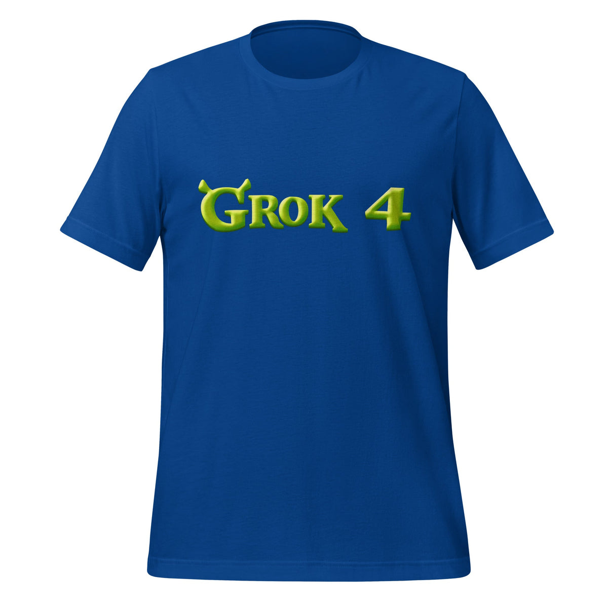 Product mockup photo of the Grok 4 Ogre T Shirt (unisex) True Royal / M.