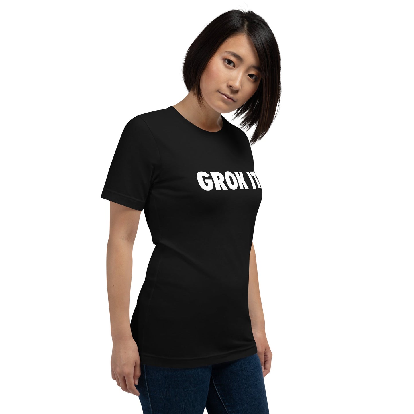 Product mockup photo of the GROK IT. T Shirt (unisex).